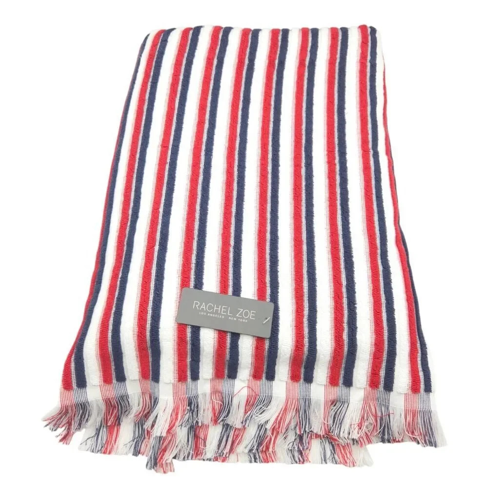 Rachel Zoe Americana Striped Oversized Beach Towel With Fringe 40x70 Pool Resort